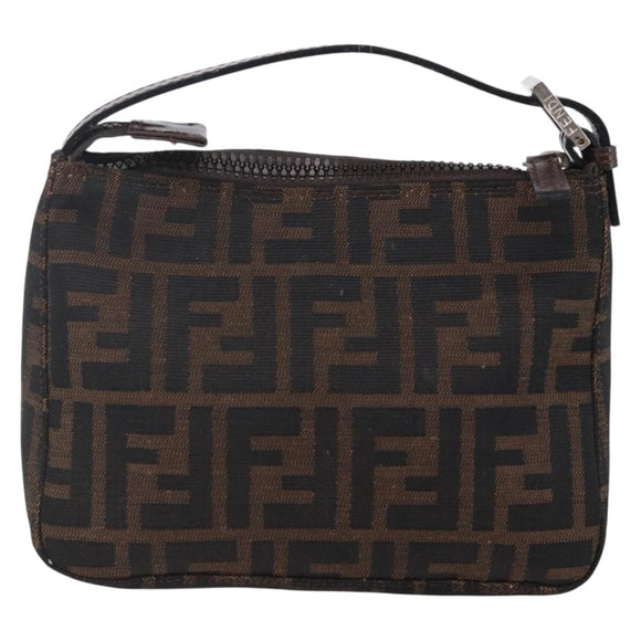 FENDI Hand Pouch Zucca Canvas Black Brown Auth bs29696