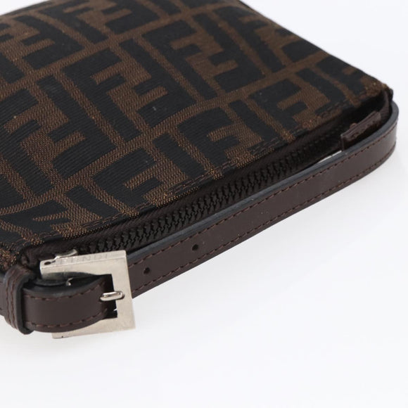 FENDI Hand Pouch Zucca Canvas Black Brown Auth bs29696