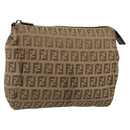 FENDI Zucchino Canvas Pouch Beige Silver Auth bs29698-1