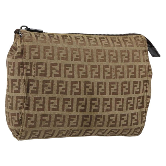 FENDI Zucchino Canvas Pouch Beige Silver Auth bs29698