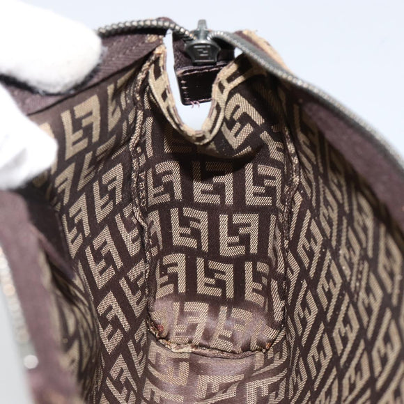 FENDI Zucchino Canvas Pouch Beige Silver Auth bs29698