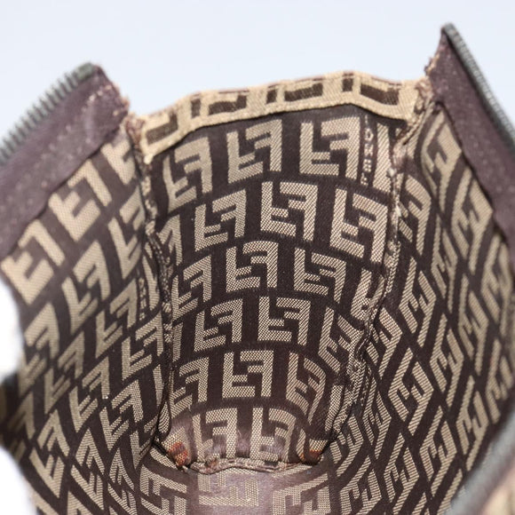 FENDI Zucchino Canvas Pouch Beige Silver Auth bs29698