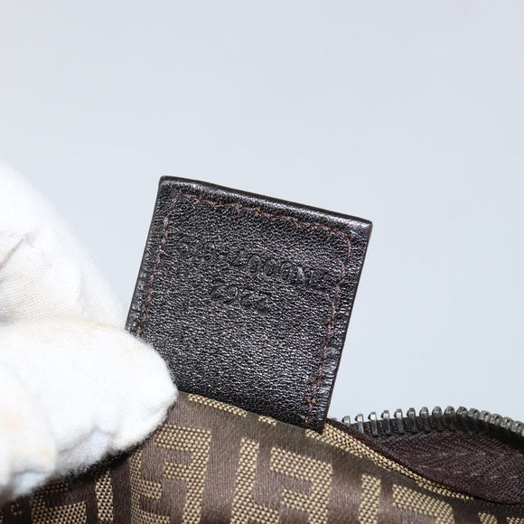 FENDI Zucchino Canvas Pouch Beige Silver Auth bs29698