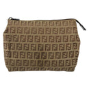 FENDI Zucchino Canvas Pouch Beige Silver Auth bs29698-13