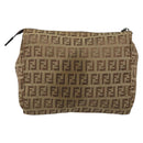 FENDI Zucchino Canvas Pouch Beige Silver Auth bs29698-2