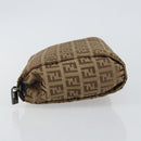 FENDI Zucchino Canvas Pouch Beige Silver Auth bs29698-4