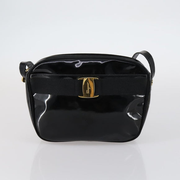 Salvatore Ferragamo Bag Enamel Canvas Leather 7Set Black Brown Auth bs29709