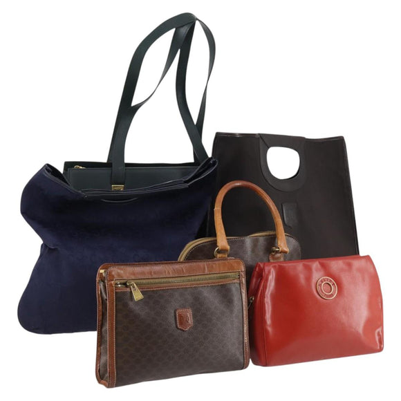 CELINE Handtas Canvas Nylon PVC 6-delige set Bruin Marinegroen Auth bs29710