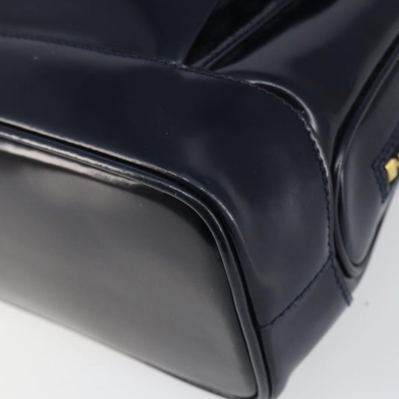 GUCCI Bamboo Shoulder Bag Patent leather Navy Gold 001 2113 1650 Auth bs29711