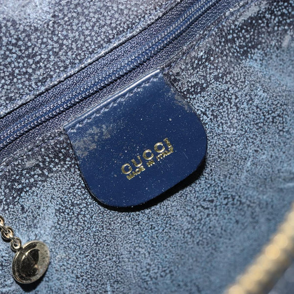 GUCCI Bamboo Shoulder Bag Patent leather Navy Gold 001 2113 1650 Auth bs29711