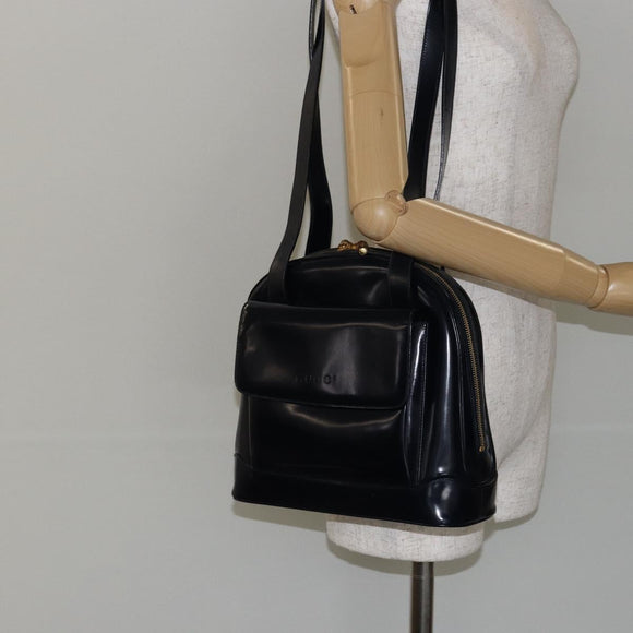 GUCCI Bamboo Shoulder Bag Patent leather Navy Gold 001 2113 1650 Auth bs29711