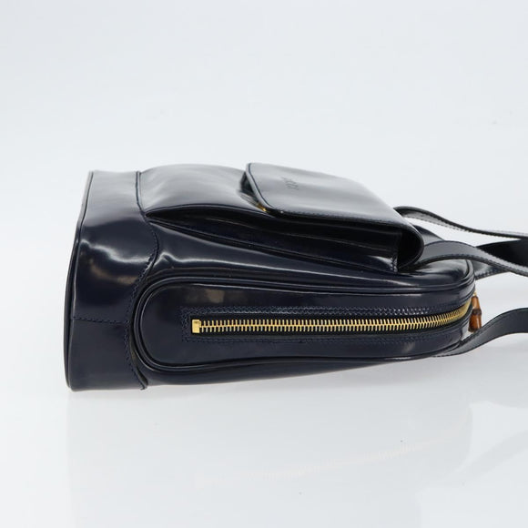GUCCI Bamboo Shoulder Bag Patent leather Navy Gold 001 2113 1650 Auth bs29711