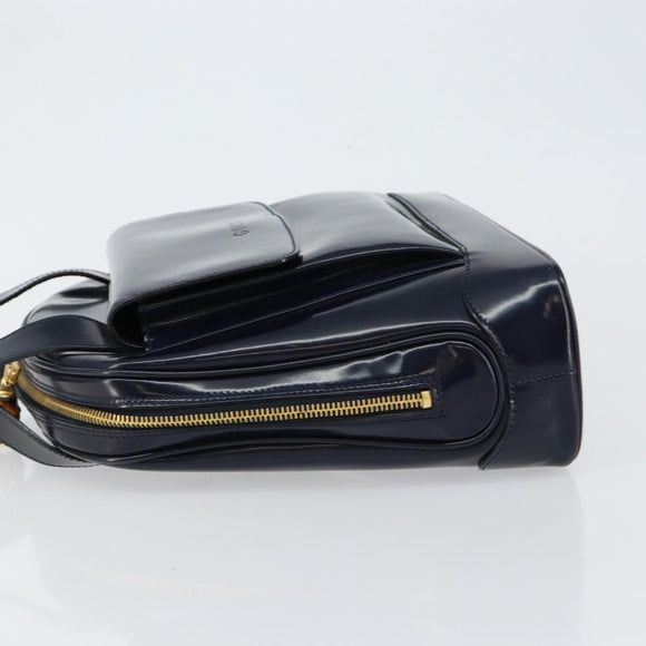 GUCCI Bamboo Shoulder Bag Patent leather Navy Gold 001 2113 1650 Auth bs29711