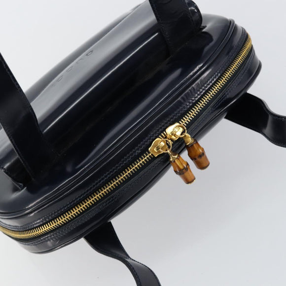 GUCCI Bamboo Shoulder Bag Patent leather Navy Gold 001 2113 1650 Auth bs29711
