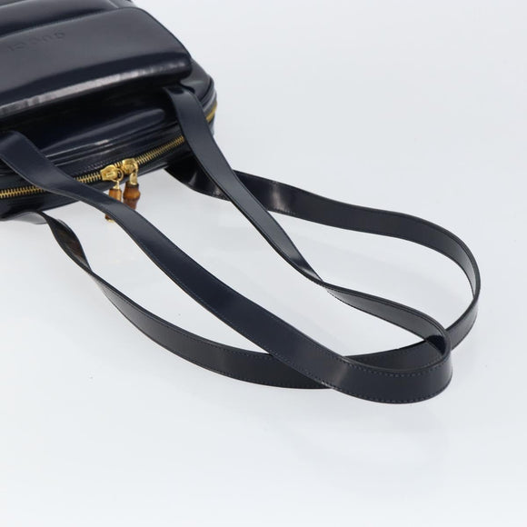 GUCCI Bamboo Shoulder Bag Patent leather Navy Gold 001 2113 1650 Auth bs29711