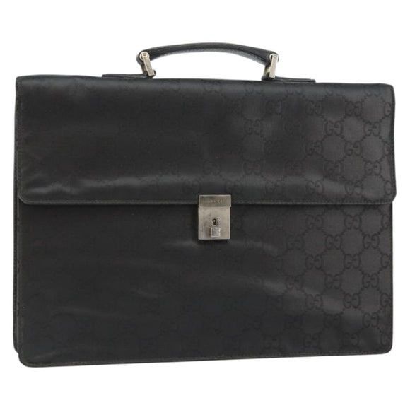 GUCCI GG Canvas Briefcase Nylon Black Silver 015 0235 Auth bs29713