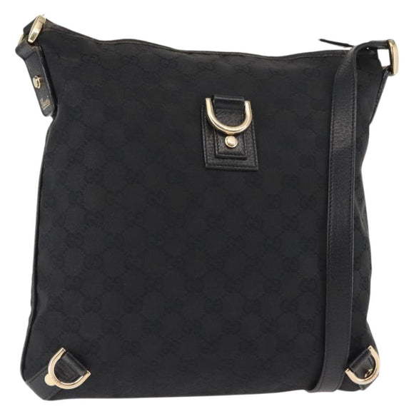 GUCCI GG Canvas Abbey Shoulder Bag Black Gold 131326 Auth bs29715