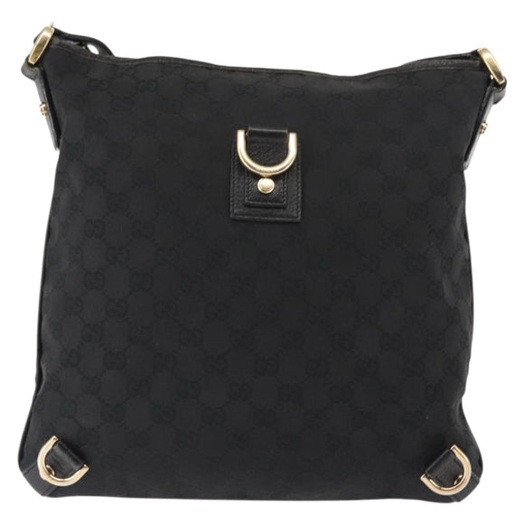 GUCCI GG Canvas Abbey Shoulder Bag Black Gold 131326 Auth bs29715
