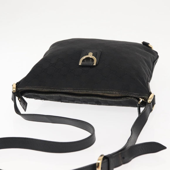 GUCCI GG Canvas Abbey Shoulder Bag Black Gold 131326 Auth bs29715