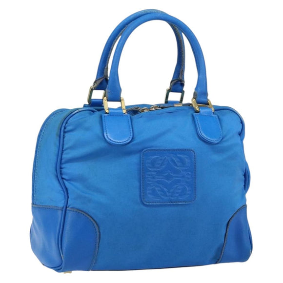 LOEWE Anagram Amazonas Hand Bag Nylon Blue Gold Auth bs29731