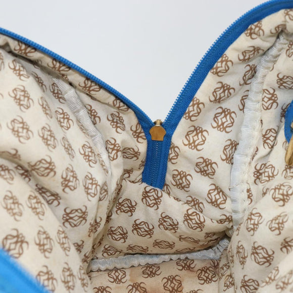 LOEWE Anagram Amazonas Hand Bag Nylon Blue Gold Auth bs29731