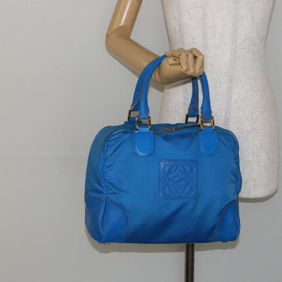 LOEWE Anagram Amazonas Hand Bag Nylon Blue Gold Auth bs29731
