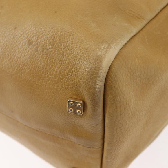 LOEWE Anagram Hand Bag Leather Beige Gold Auth bs29735