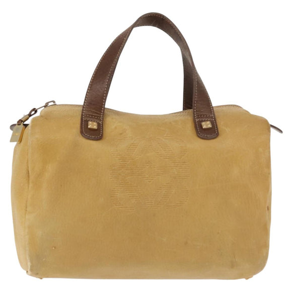 LOEWE Anagram Hand Bag Leather Beige Gold Auth bs29735