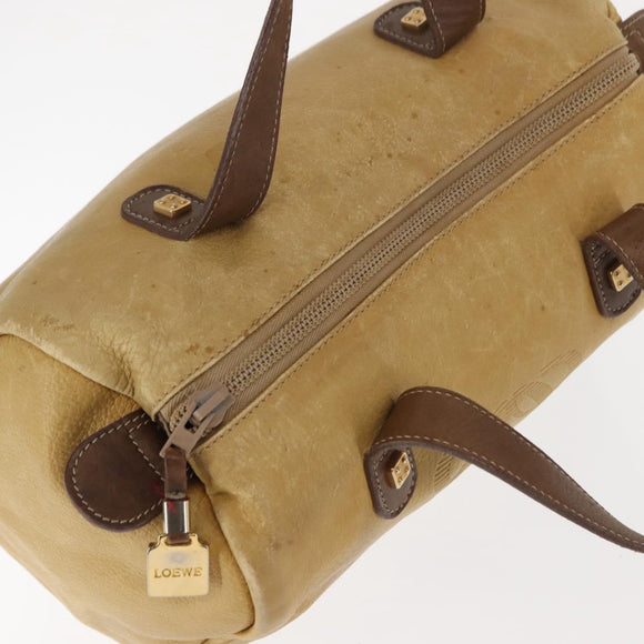 LOEWE Anagram Hand Bag Leather Beige Gold Auth bs29735