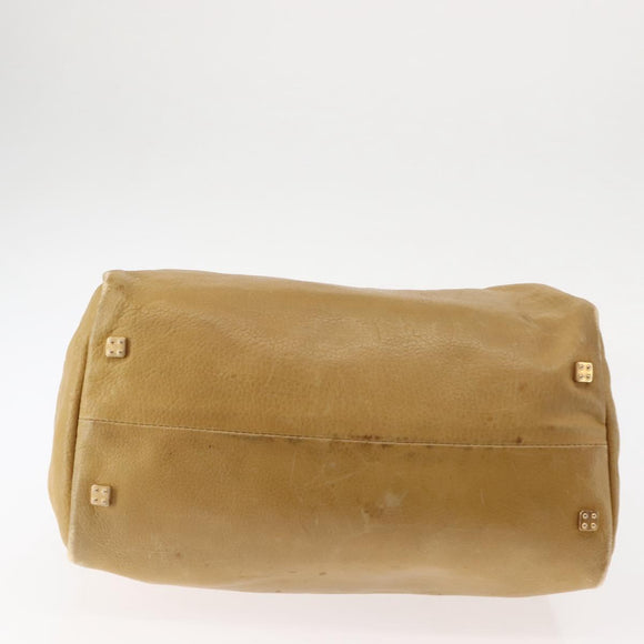 LOEWE Anagram Hand Bag Leather Beige Gold Auth bs29735