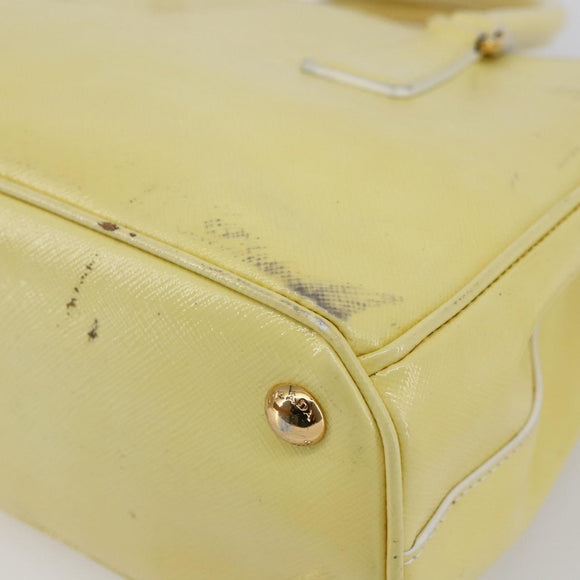 PRADA Hand Bag Patent leather Beige Gold Auth bs29737
