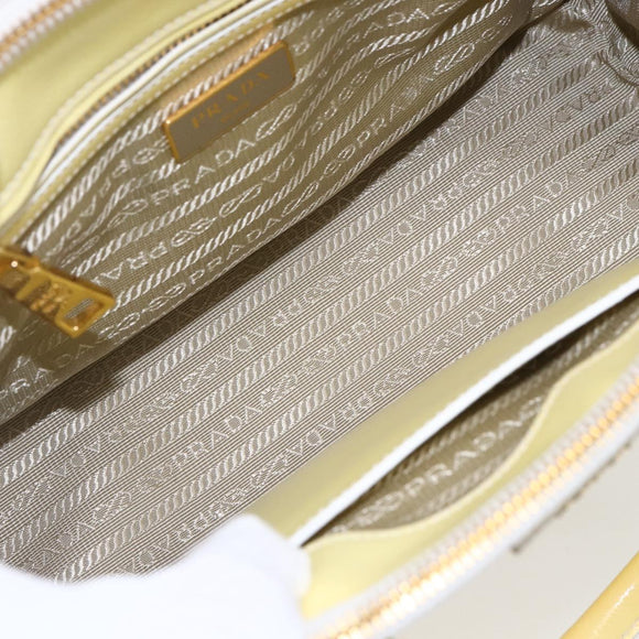 PRADA Hand Bag Patent leather Beige Gold Auth bs29737