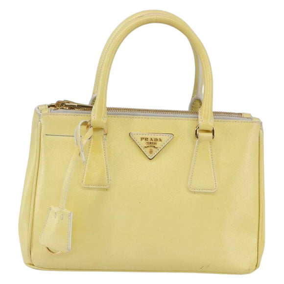 PRADA Hand Bag Patent leather Beige Gold Auth bs29737