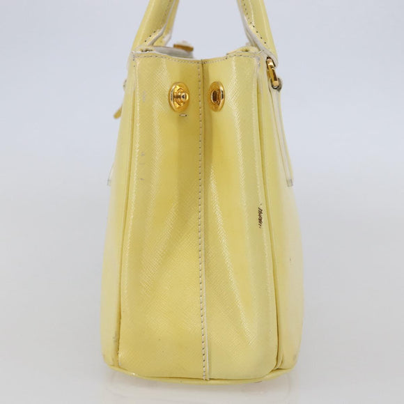 PRADA Hand Bag Patent leather Beige Gold Auth bs29737