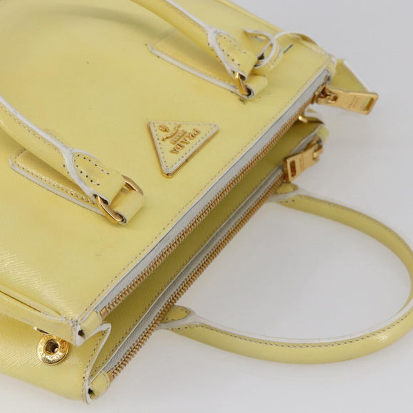 PRADA Hand Bag Patent leather Beige Gold Auth bs29737