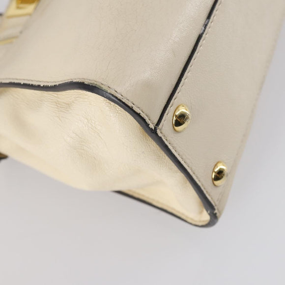 FENDI Mini Peek A Boo Hand Bag Leather 2way Ivory gold Auth bs29739