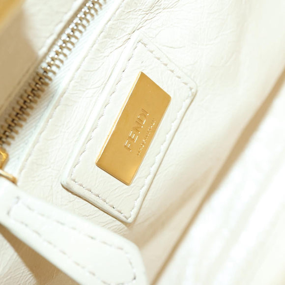FENDI Mini Peek A Boo Hand Bag Leather 2way Ivory gold Auth bs29739