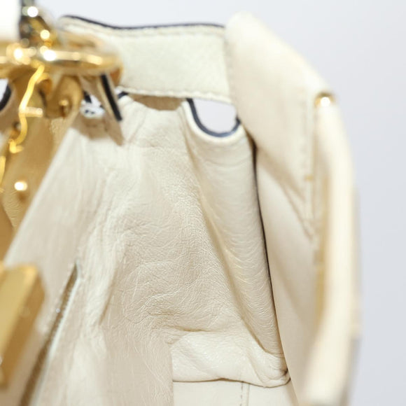 FENDI Mini Peek A Boo Hand Bag Leather 2way Ivory gold Auth bs29739