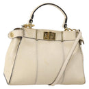 FENDI Mini Peek A Boo Hand Bag Leather 2way Ivory gold Auth bs29739-1