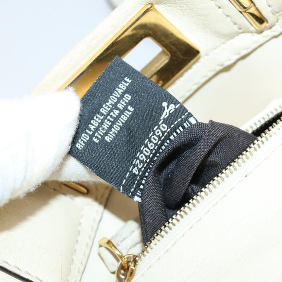 FENDI Mini Peek A Boo Hand Bag Leather 2way Ivory gold Auth bs29739