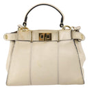 FENDI Mini Peek A Boo Hand Bag Leather 2way Ivory gold Auth bs29739-13