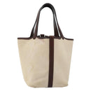 HERMES Toile H Picotin PM Bag Canvas Leather Beige Brown Silver Auth bs29741-1