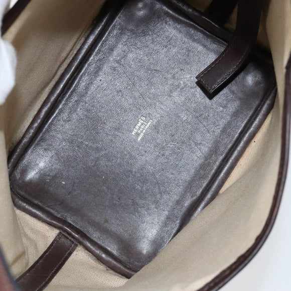HERMES Toile H Picotin PM Bag Canvas Leather Beige Brown Silver Auth bs29741