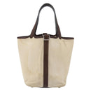 HERMES Toile H Picotin PM Bag Canvas Leather Beige Brown Silver Auth bs29741-2