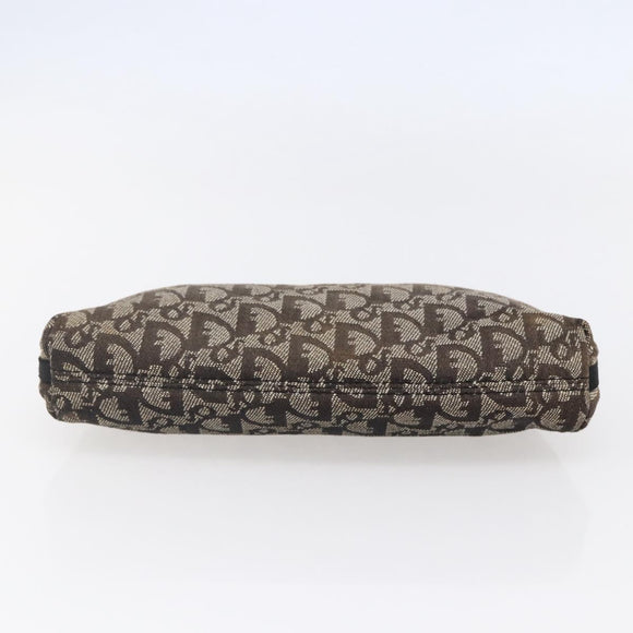 Christian Dior Trotter Canvas Pouch Brown Silver Auth bs29749