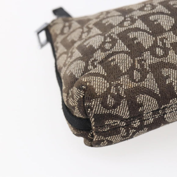 Christian Dior Trotter Canvas Pouch Brown Silver Auth bs29749