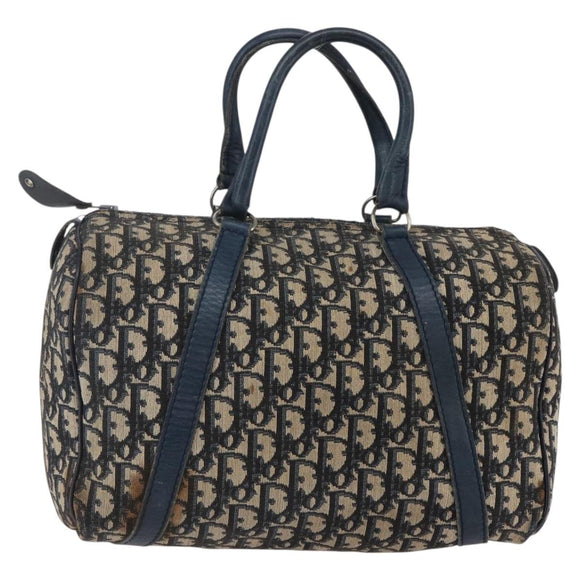 Christian Dior Trotter Canvas mini Boston Bag Navy Gold Auth bs29750
