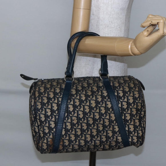 Christian Dior Trotter Canvas mini Boston Bag Navy Gold Auth bs29750