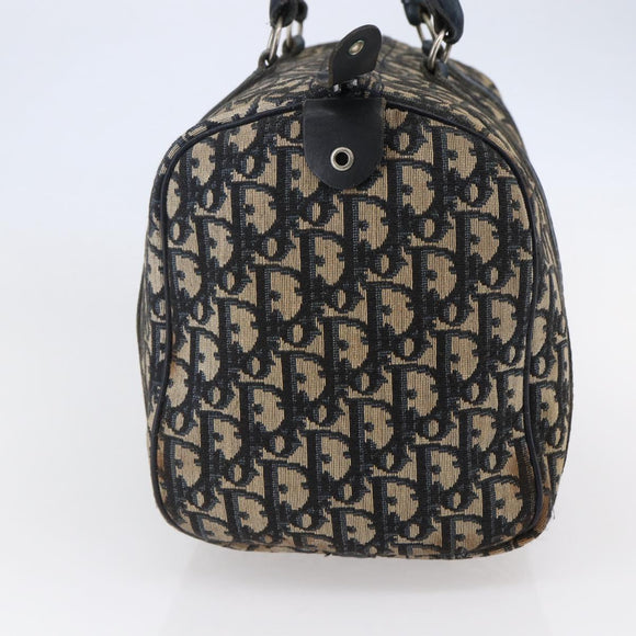 Christian Dior Trotter Canvas mini Boston Bag Navy Gold Auth bs29750