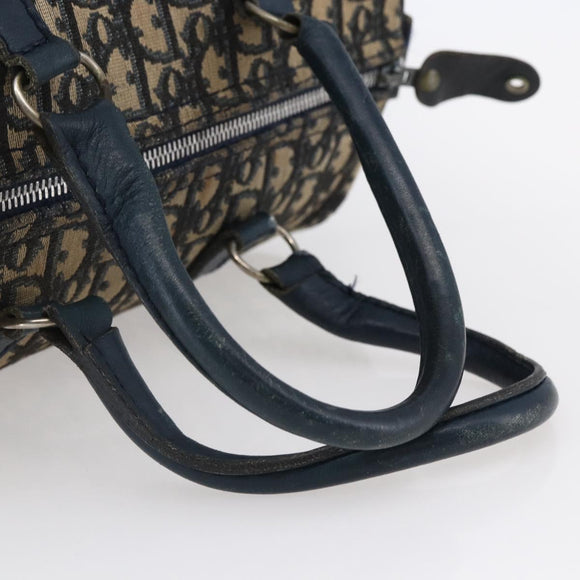 Christian Dior Trotter Canvas mini Boston Bag Navy Gold Auth bs29750